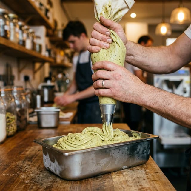 Hands crafting gelato