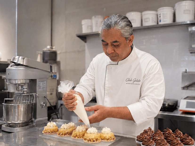 Club Gelato chef piping pastries
